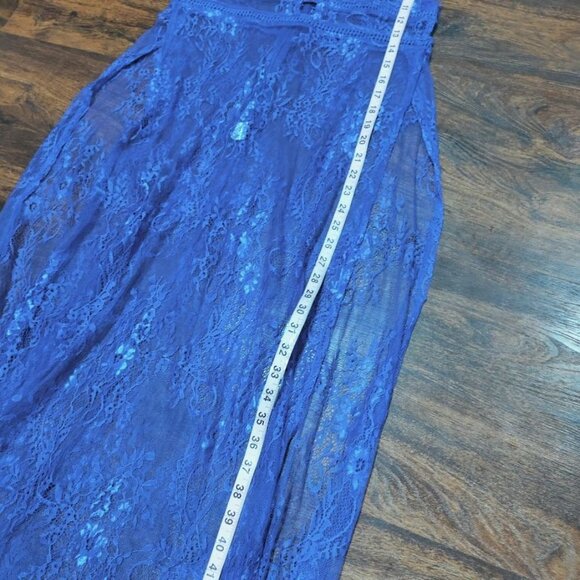 Sheer Lace Gown Wrap Electric Blue Deep V Festival Lingerie Goth S/M - Picture 12 of 13
